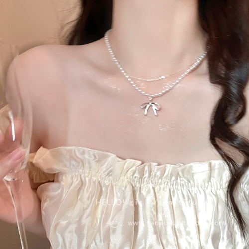 蝴蝶結小米珠珍珠項鍊女款2026新款輕奢小衆配飾鎖骨鍊高級感頸鏈 蝴蝶結小米珠珍珠項鍊女款2026新款輕奢小衆配飾鎖骨鍊高級感頸鏈