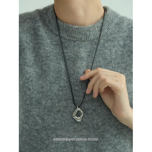 G/S周末美學 原創幾何金屬吊墜黑皮繩長項鍊簡約cos可調節毛衣鏈 G/S周末美學 原創幾何金屬吊墜黑皮繩長項鍊簡約cos可調節毛衣鏈