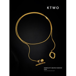 歐式時尚大氣T釦圓珠毛衣鏈女小衆輕奢鍍k金不掉色鈦鋼毛衫長項鍊