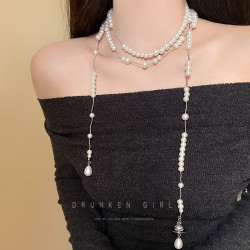 西太後多層珍珠流蘇星球項鍊女長款曡戴choker生日禮服鎖骨鍊配飾