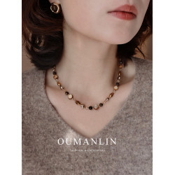 美拉德虎眼石項鍊棕色珍珠串珠女款2025新款爆款輕奢高級感毛衣鏈