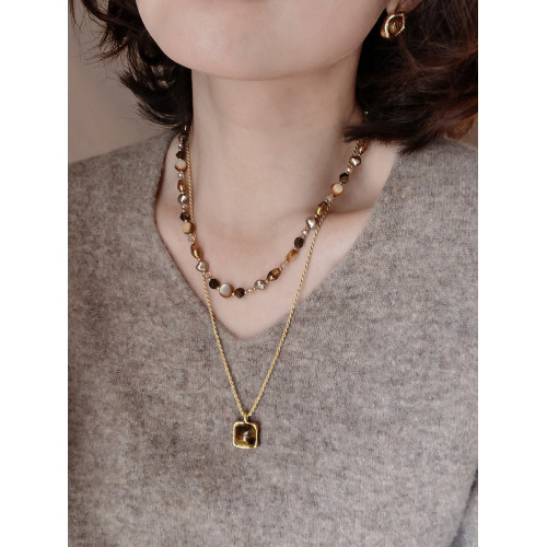 美拉德虎眼石項鍊棕色珍珠串珠女款2025新款爆款輕奢高級感毛衣鏈 美拉德虎眼石項鍊棕色珍珠串珠女款2025新款爆款輕奢高級感毛衣鏈