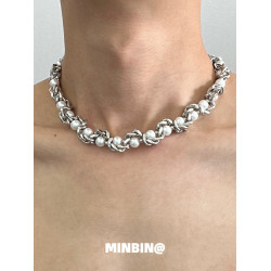 古巴鏈纏繞珍珠項鍊男潮小衆高級設計感嘻哈鎖骨鍊男女頸鏈不掉色