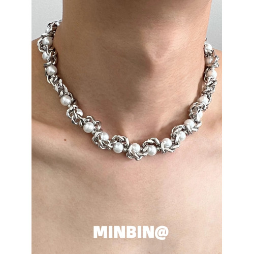 古巴鏈纏繞珍珠項鍊男潮小衆高級設計感嘻哈鎖骨鍊男女頸鏈不掉色