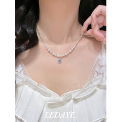 李大爺的店 海藍寶水滴珍珠項鍊顯白高級輕奢法式女友禮物