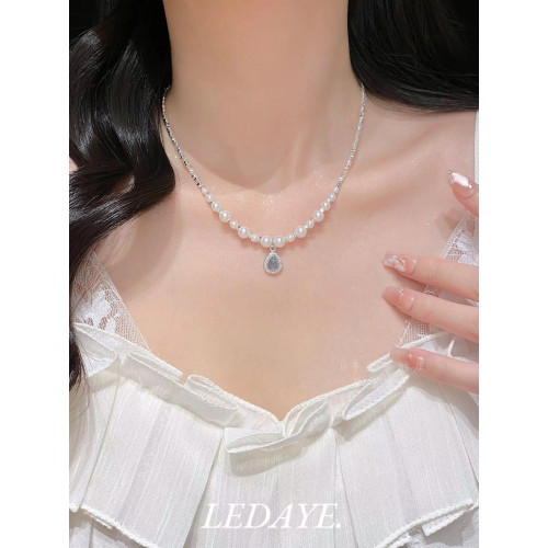 李大爺的店 海藍寶水滴珍珠項鍊顯白高級輕奢法式女友禮物 李大爺的店 海藍寶水滴珍珠項鍊顯白高級輕奢法式女友禮物