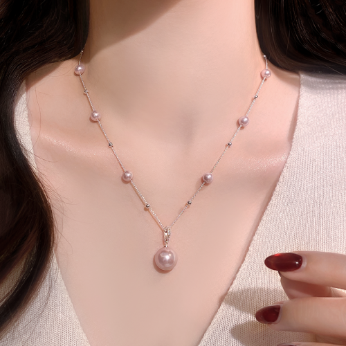 長款曼塔玫瑰色珍珠秋冬毛衣項鍊女款高級感輕奢小衆鎖骨鍊配飾品