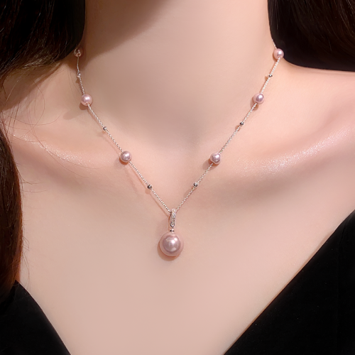 長款曼塔玫瑰色珍珠秋冬毛衣項鍊女款高級感輕奢小衆鎖骨鍊配飾品