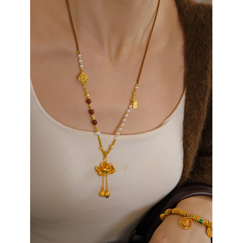 兩世歡旗袍配飾蓮花流蘇新中式國風長款項鍊女款禪意風長毛衣鏈女 兩世歡旗袍配飾蓮花流蘇新中式國風長款項鍊女款禪意風長毛衣鏈女