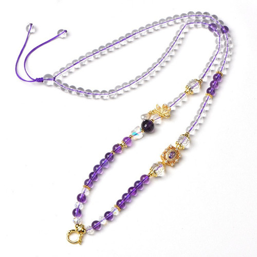 唐卡專用鏈仿白水晶紫水晶珠鍊子繩萬能釦鏈條百搭九尾狐吊墜 唐卡專用鏈仿白水晶紫水晶珠鍊子繩萬能釦鏈條百搭九尾狐吊墜