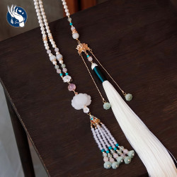 新中式蓮花瓔珞古風項鍊馬面裙漢服配飾國風長流蘇原創百搭背雲