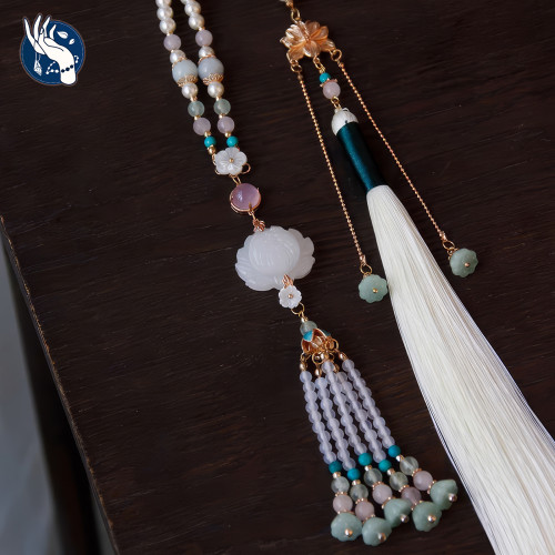 新中式蓮花瓔珞古風項鍊馬面裙漢服配飾國風長流蘇原創百搭背雲