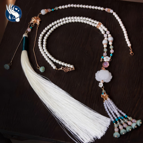 新中式蓮花瓔珞古風項鍊馬面裙漢服配飾國風長流蘇原創百搭背雲