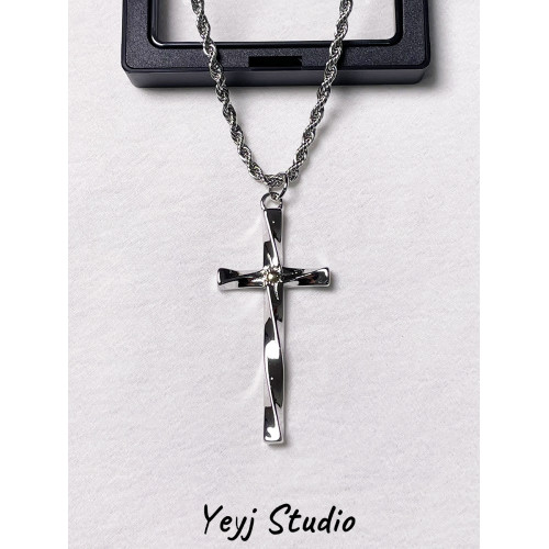 小衆設計螺旋十字架項鍊嘻哈潮流男生個性吊墜簡約百搭T恤鏈子