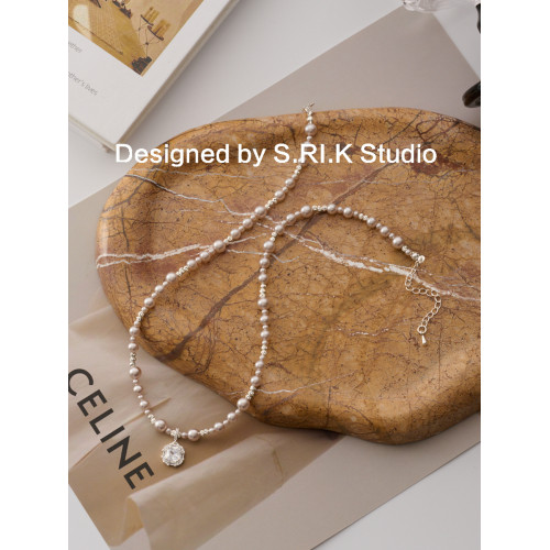 十裡間【經典3.0】法式浪漫珍珠鋯石項鍊百搭氛圍感方鑽鎖骨鍊