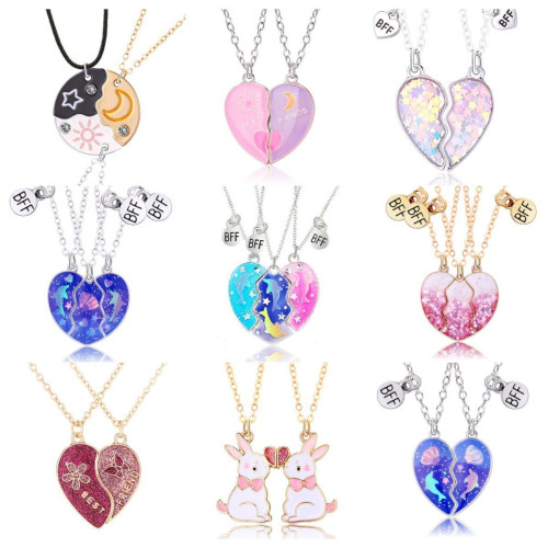 好閨蜜磁吸項鍊兒童學生黨好朋友一對拼接愛心友誼二人三人四人款