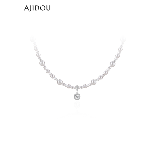 AJIDOU阿吉豆項鍊女款時尚珍珠方糖吊墜輕奢高級感飾品頸鏈鎖骨鍊