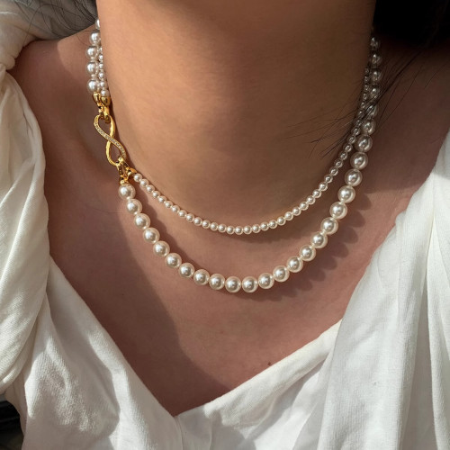 強光珍珠項鍊女2025新款爆款高級感輕奢小衆多層雙層曡戴鎖骨頸鏈