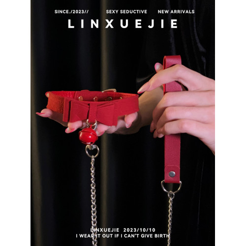 林學姐~甜妹風紅色蝴蝶結鈴鐺項圈頸環女m情侶牽引繩道具 林學姐~甜妹風紅色蝴蝶結鈴鐺項圈頸環女m情侶牽引繩道具