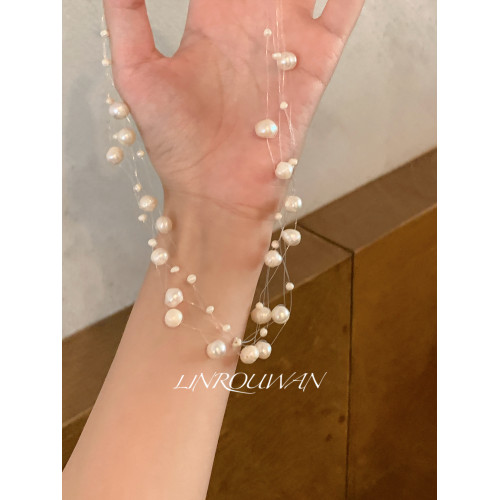 月光畫報 超仙天然淡水珍珠項鍊多層曡戴海邊輕奢魚線鎖骨鍊配飾