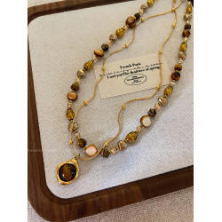 美拉德串珠項鍊女款2026新款輕奢小衆設計感鎖骨鍊頸鏈曡戴毛衣鏈