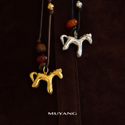 慕陽MUYANG馬項鍊吊墜秋冬毛衣鏈可愛木蝶系列馬年新年禮物配飾