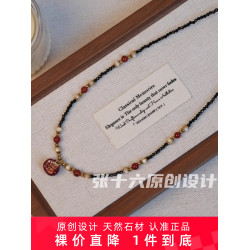 張十六[夜石榴項鍊]銅合金原創手工串珠復古毛衣鏈紅色鎖骨鍊女
