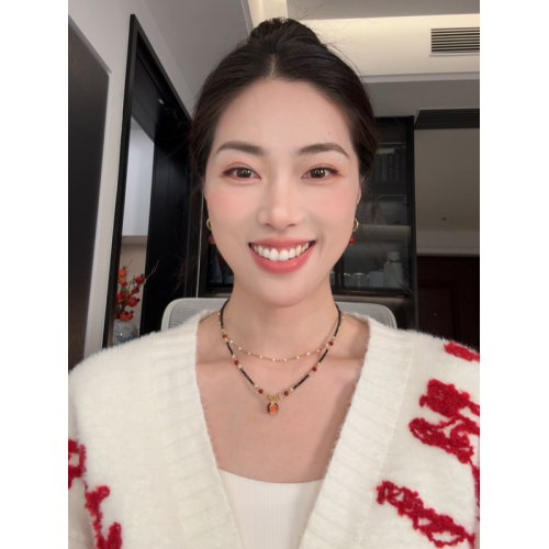 張十六[夜石榴項鍊]銅合金原創手工串珠復古毛衣鏈紅色鎖骨鍊女