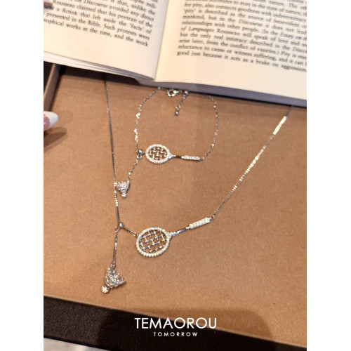 洗澡不掉色Darling滿鑽羽毛球對拍項鍊高級感輕奢毛衣鏈配飾手鏈