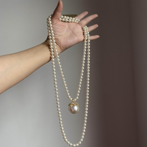 遲慢慢  老貨長款珍珠項鍊長款輕奢高級感日韓風氣質簡約款飾品女