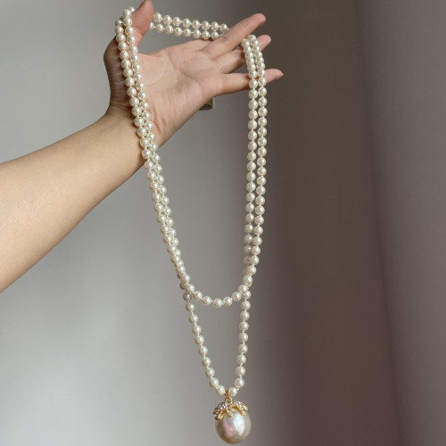 遲慢慢  老貨長款珍珠項鍊長款輕奢高級感日韓風氣質簡約款飾品女