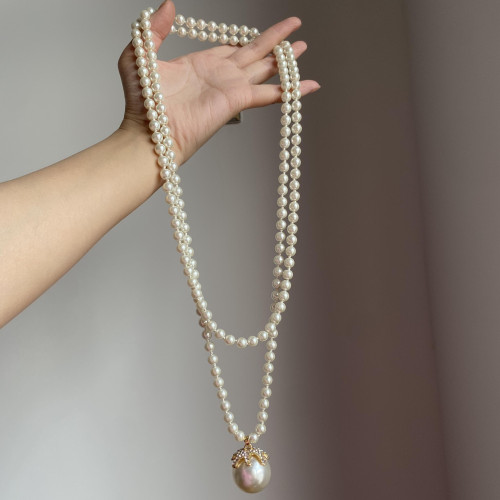 遲慢慢  老貨長款珍珠項鍊長款輕奢高級感日韓風氣質簡約款飾品女