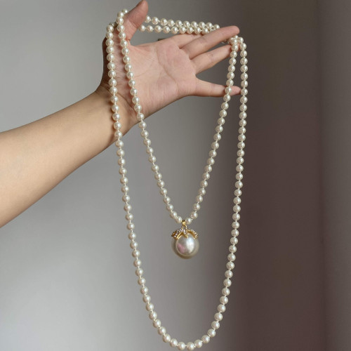 遲慢慢  老貨長款珍珠項鍊長款輕奢高級感日韓風氣質簡約款飾品女