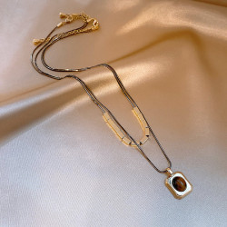 雙層虎眼石長項鍊女2026新款曡戴毛衣鏈高級感輕奢小衆配毛衣配飾