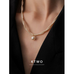 雙層纏繞大珍珠吊墜毛衫項鍊女輕奢珍珠鍊設計時尚秋冬毛衣鎖骨鍊