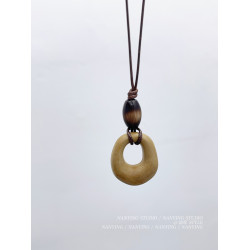 NANYING 禪意新中式復古咖色鏤空圓環項鍊長款民族風吊墜女毛衣鏈