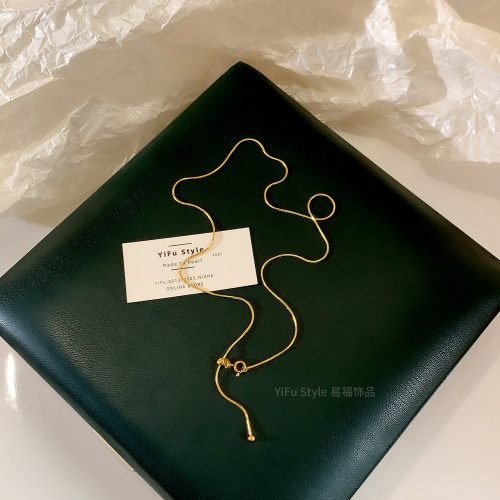 萬能鏈毛衣鏈18k金項鍊素鏈可穿吊墜金鏈子金色鈦鋼蛇骨鏈不掉色