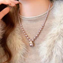 冰雪女王漸變仿珍珠毛衣項鍊女2026新款高級感鎖骨頸鏈輕奢小衆配