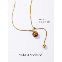 毛衣鏈長款項鍊輕奢高級感天然虎眼石女美拉德復古配飾不掉色秋冬