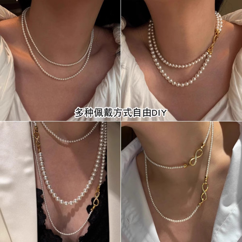 百搭仿珍珠毛衣項鍊女2026新款高級感輕奢小衆雙層曡戴鎖骨頸鏈配
