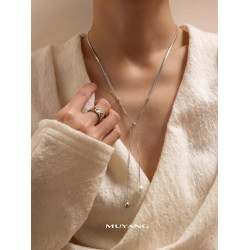 慕陽MUYANG珠銀項鍊女款高級感小衆設計掛脖秋冬毛衣鏈長珍珠配飾