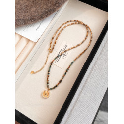 波西米亞風美拉德虎眼石串珠項鍊女秋冬復古氣質高級感長款毛衣鏈