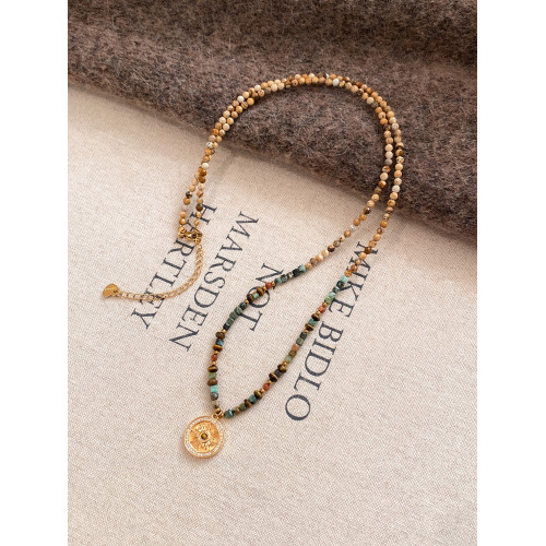 波西米亞風美拉德虎眼石串珠項鍊女秋冬復古氣質高級感長款毛衣鏈