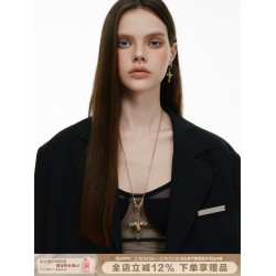 SUMIYAKI 小衆復古十字架項鍊哥特天使長款毛衣鏈 男女同款