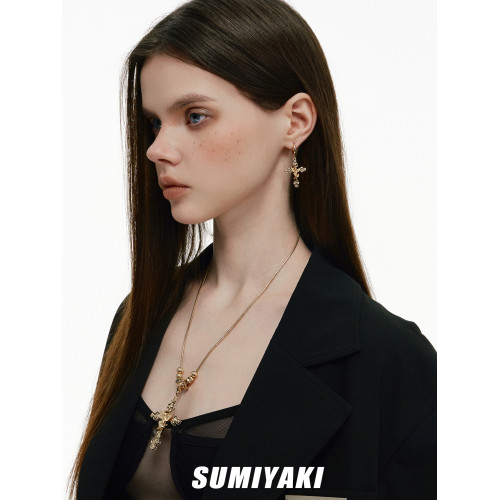 SUMIYAKI 小衆復古十字架項鍊哥特天使長款毛衣鏈 男女同款 SUMIYAKI 小衆復古十字架項鍊哥特天使長款毛衣鏈 男女同款