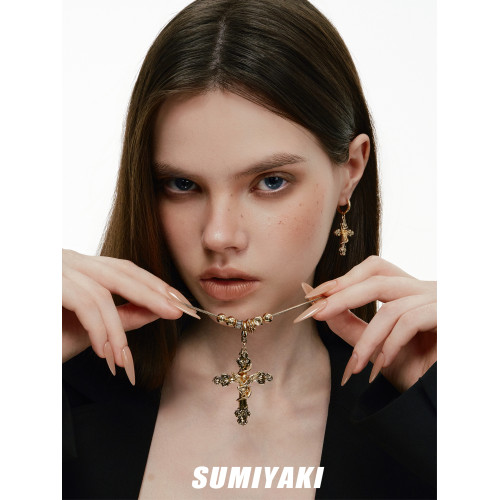 SUMIYAKI 小衆復古十字架項鍊哥特天使長款毛衣鏈 男女同款 SUMIYAKI 小衆復古十字架項鍊哥特天使長款毛衣鏈 男女同款