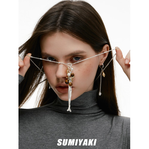 SUMIYAKI 年年有魚納福項鍊 新年設計師毛衣鏈做舊復古串珠曡戴女