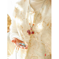 馬年新年非遺宋錦小馬吊墜項鍊女新中式毛衣鏈配飾手工成品掛件