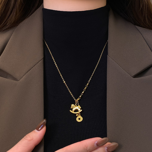 金色碎碎冰小馬本命年錢幣吊墜項鍊女款配飾高級感輕奢小衆毛衣鏈 金色碎碎冰小馬本命年錢幣吊墜項鍊女款配飾高級感輕奢小衆毛衣鏈