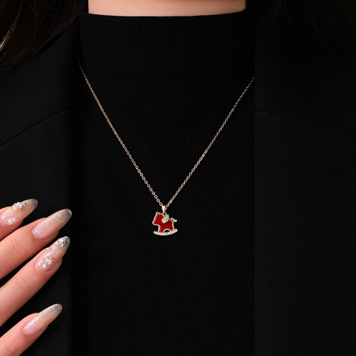 馬上有錢紅色小馬吊墜項鍊女2026本命年毛衣鏈高級感輕奢小衆配飾